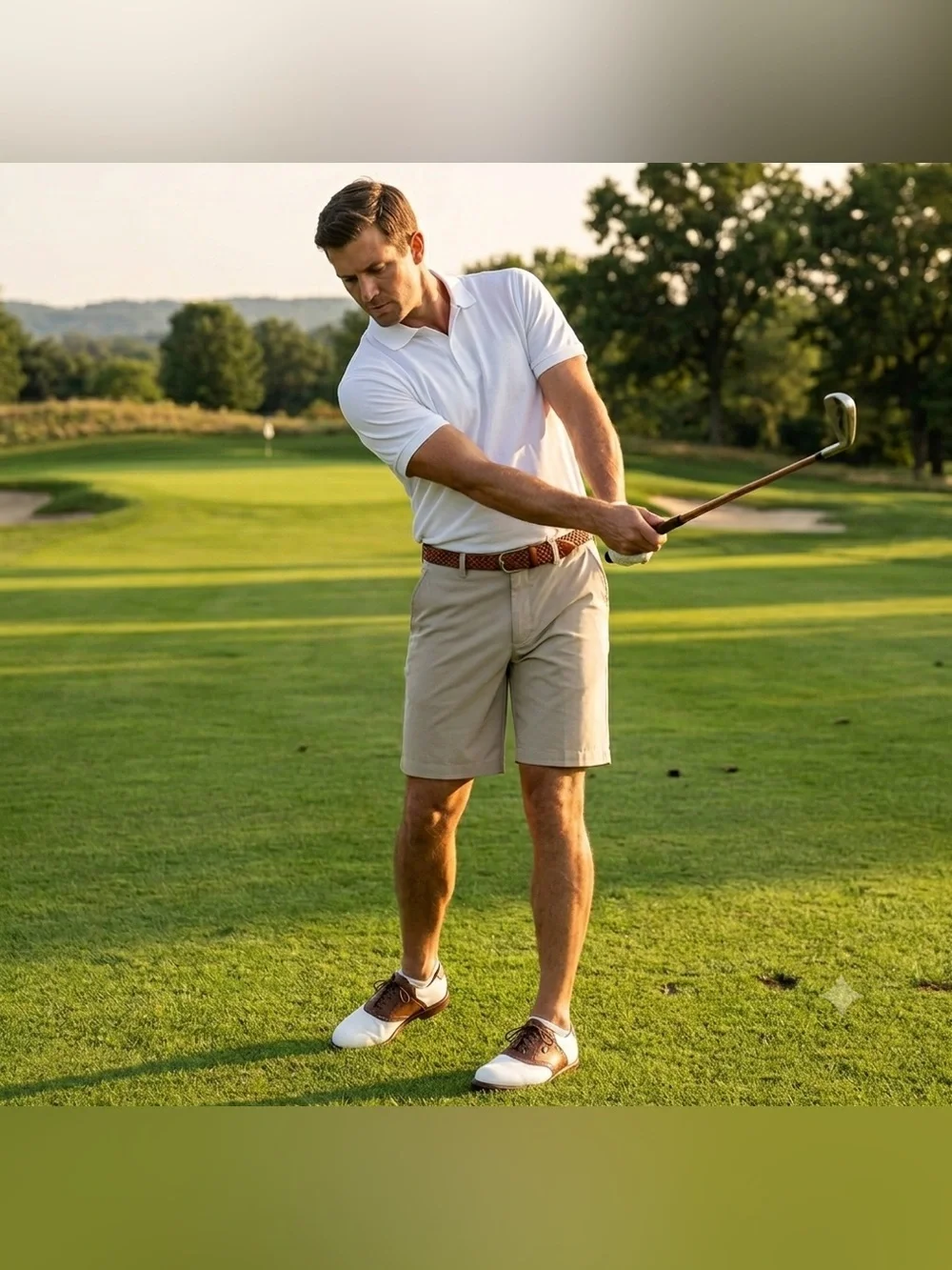 PGA Tour Men's Tan Khaki Flat-Front Golf Shorts, 32” waist, Lightweight